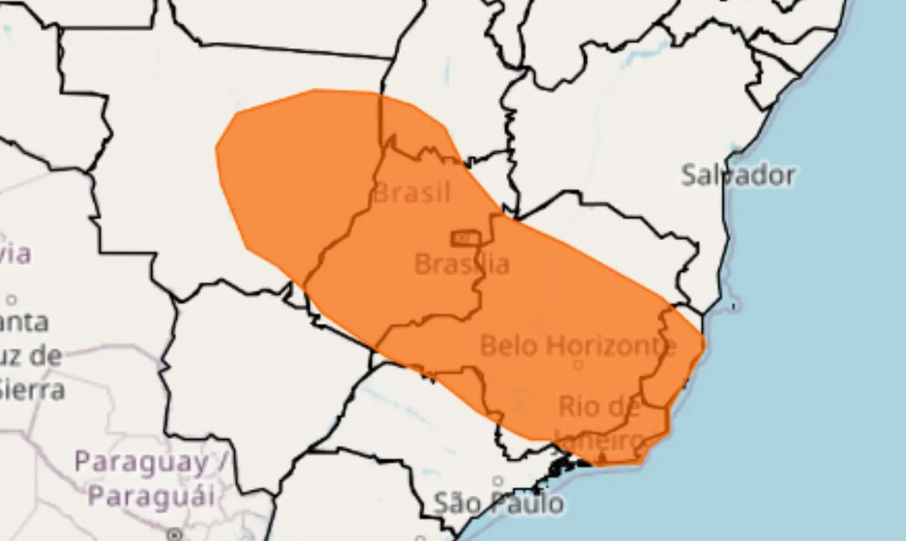 o mapa mostra as &aacute;reas em alerta para chuva intensa e temporais